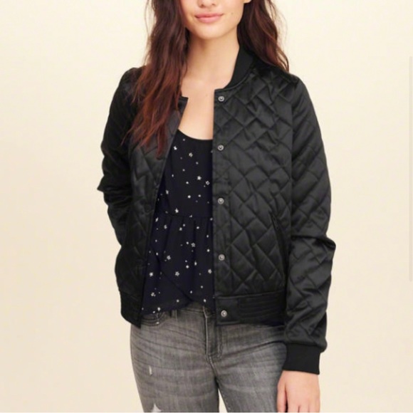 Hollister Quilted Bomber Jacket Small Black - Picture 1 of 7